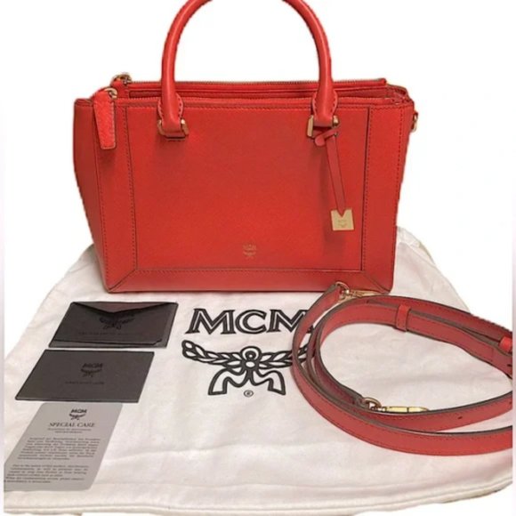 MCM shoulder/handbag/crossbody in Coral Red Saffiano Authenticated COA - Picture 2 of 15